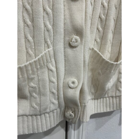 Vintage Lady Archdale White Cable Knit Button-Up Cardigan With Pockets - Picture 5 of 11